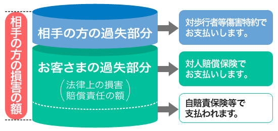 お支払いする保険金、および保険金額の設定 相手の方が公的制度(健康保険・労働者災害補償制度など)を利用されない場合や、他の人身傷害保険などを請求することが可能な場合はイメージと異なります。