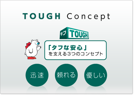 TOUGH Concept 「タフな安心」を支える3つのコンセプト 迅速 頼れる 優しい コンセプト