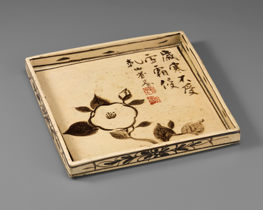 尾形乾山「綉絵椿図角皿」